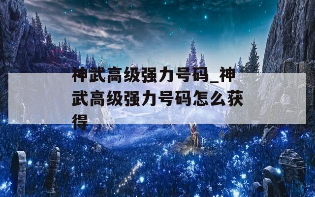 神武高级强力号码_神武高级强力号码怎么获得